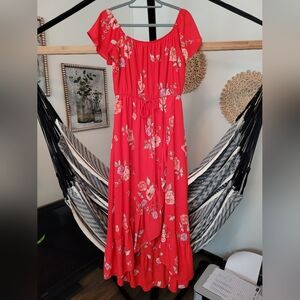 Beautiful Coral/Red Off The Shoulder Dress